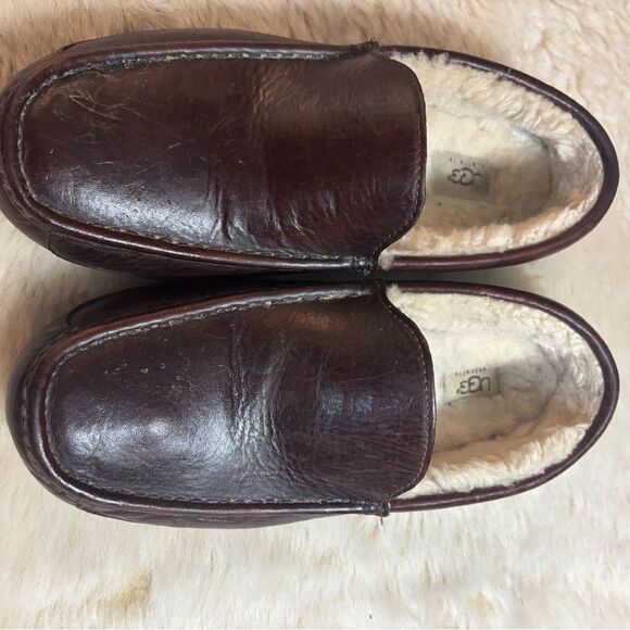UGG Men's Dark Brown Leather Slip-Ons - Picture 2 of 9